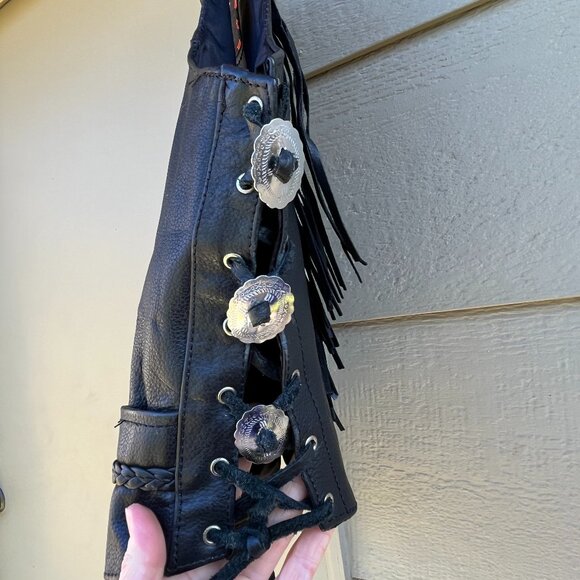 Interstate Leather button up fringe vest, side lashes - size L VGUC - Picture 3 of 7